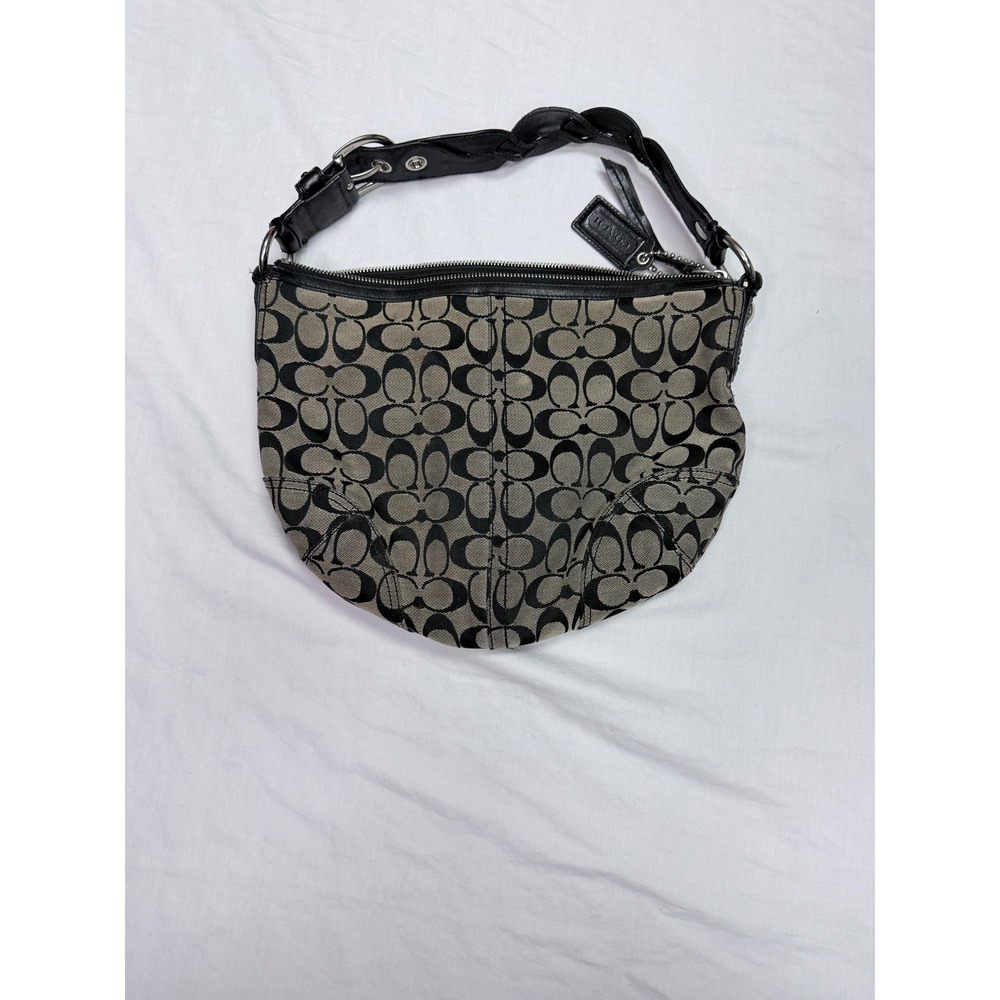 Coach Signature Jacquard Hobo Bag Black Gray Monogram F11858